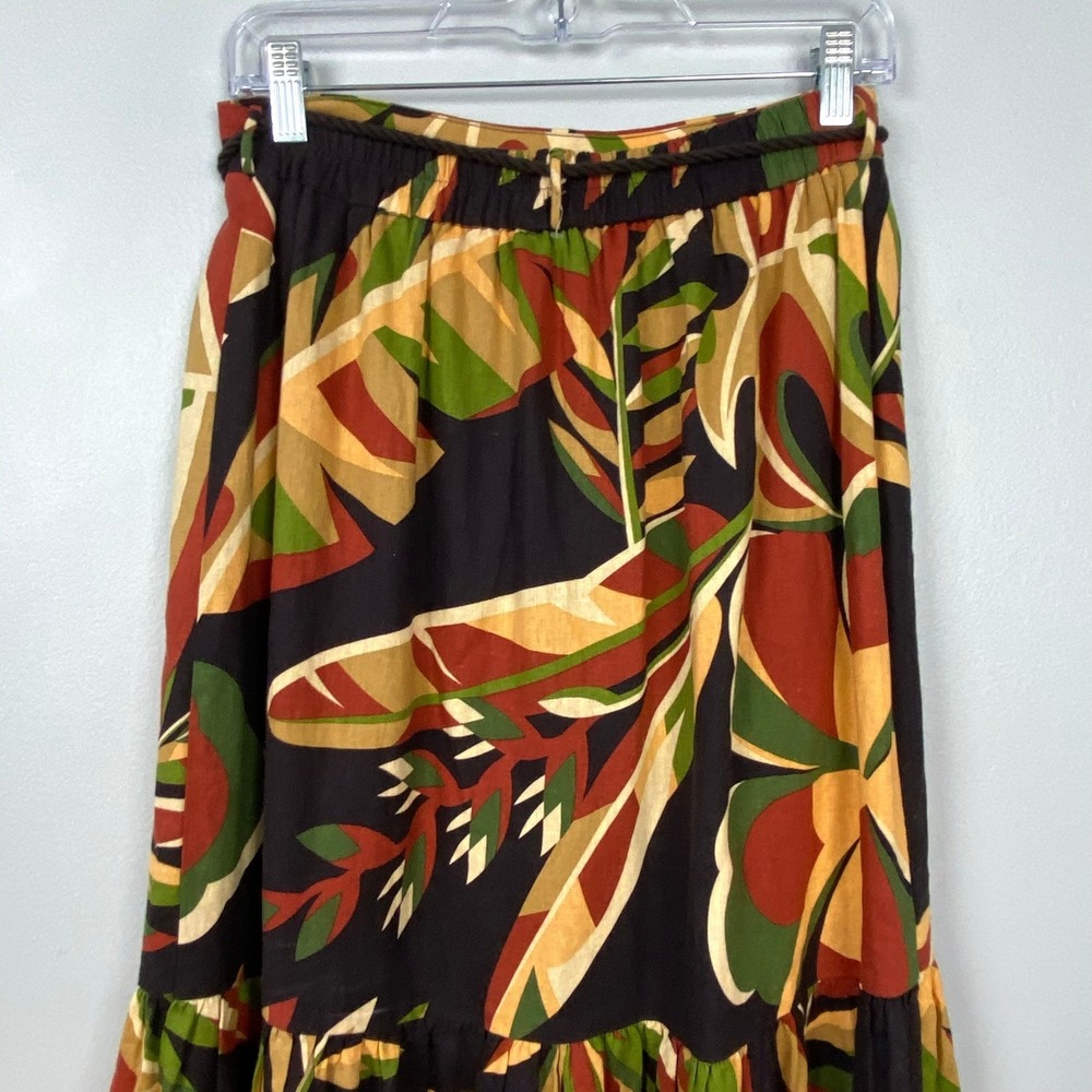 House of Harlow 1960 Tiered Linen Blend Midi Skirt Earth Tones Boho Fairy Small - Picture 7 of 10